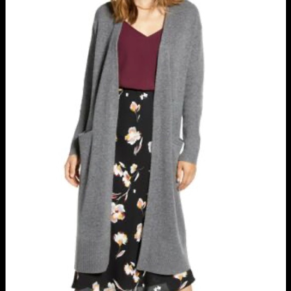 Halogen Dark Grey Heather Cashmere Blend Long Cardigan Size XS